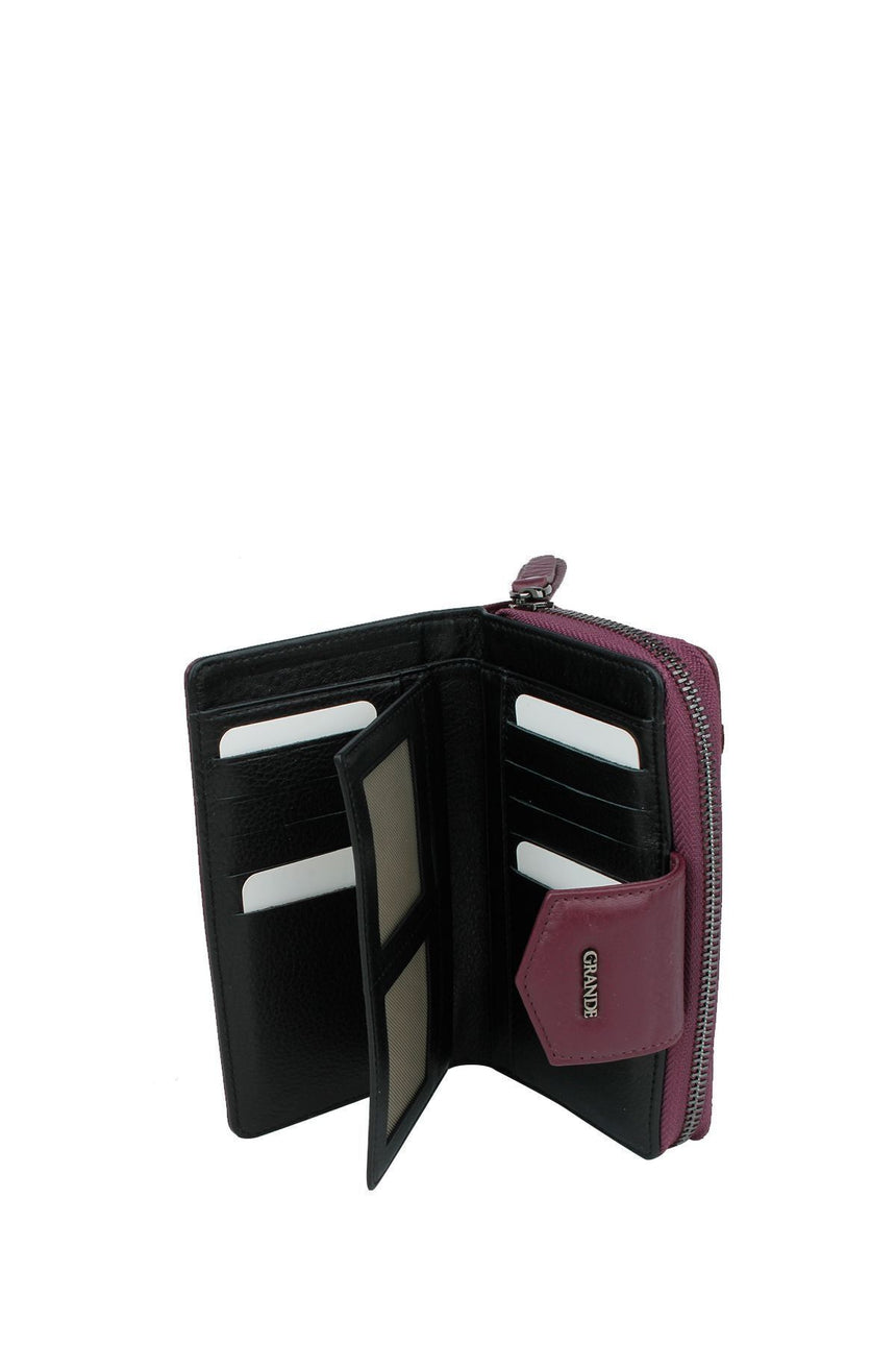 Grande 2 Küçük - 1 Büyük Şeffaf Bölmeli Kadın El Portföyü Mürdüm