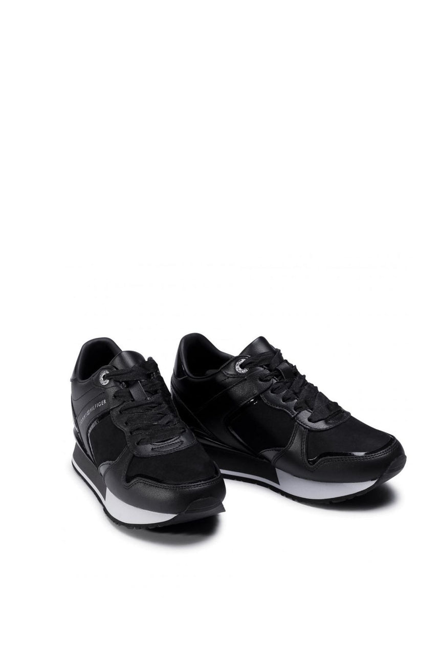 Tommy Hilfiger Kadın Dressy Wedge Mat Mix Runner Sneaker Black