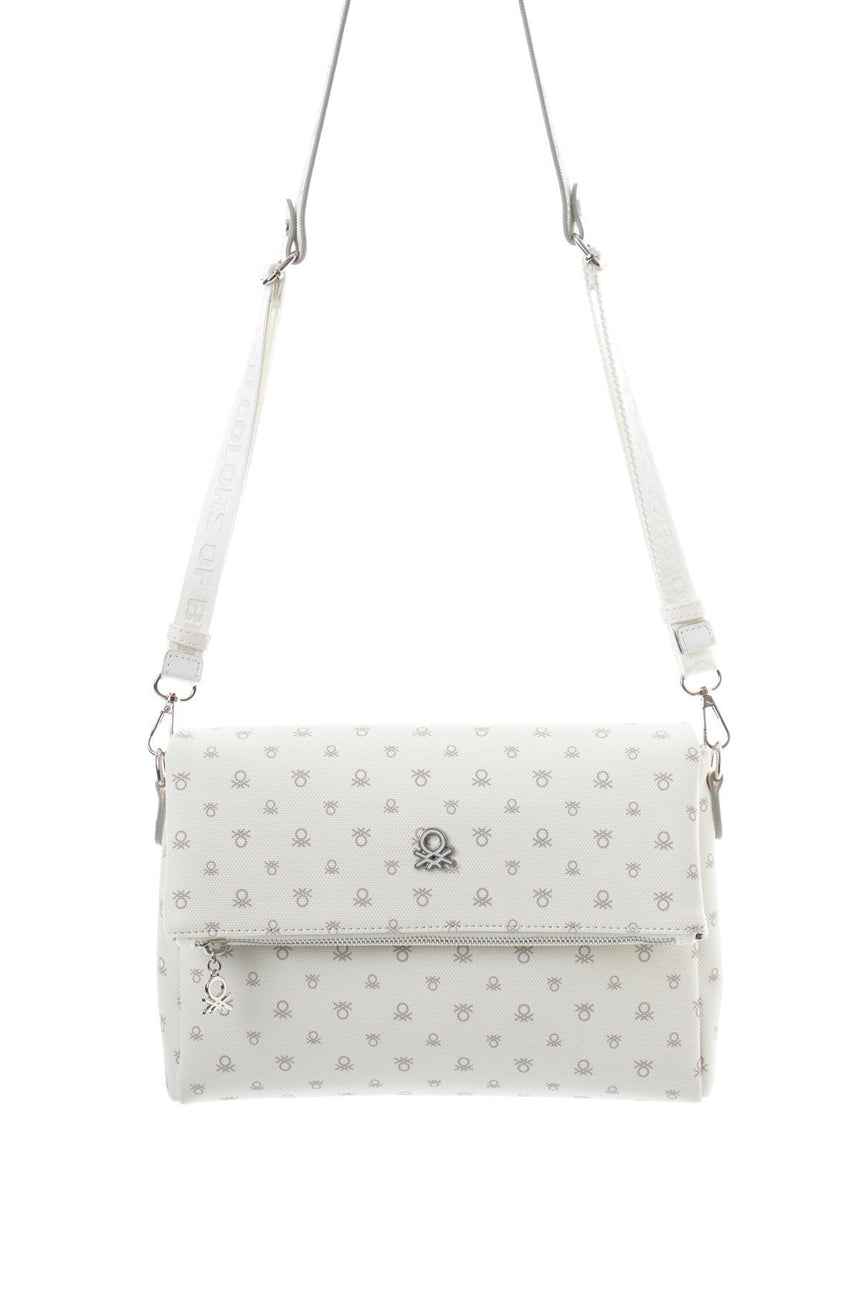 Benetton Kapaklı,Mini Logolu Çapraz Askılı Kadın Çantası Beyaz