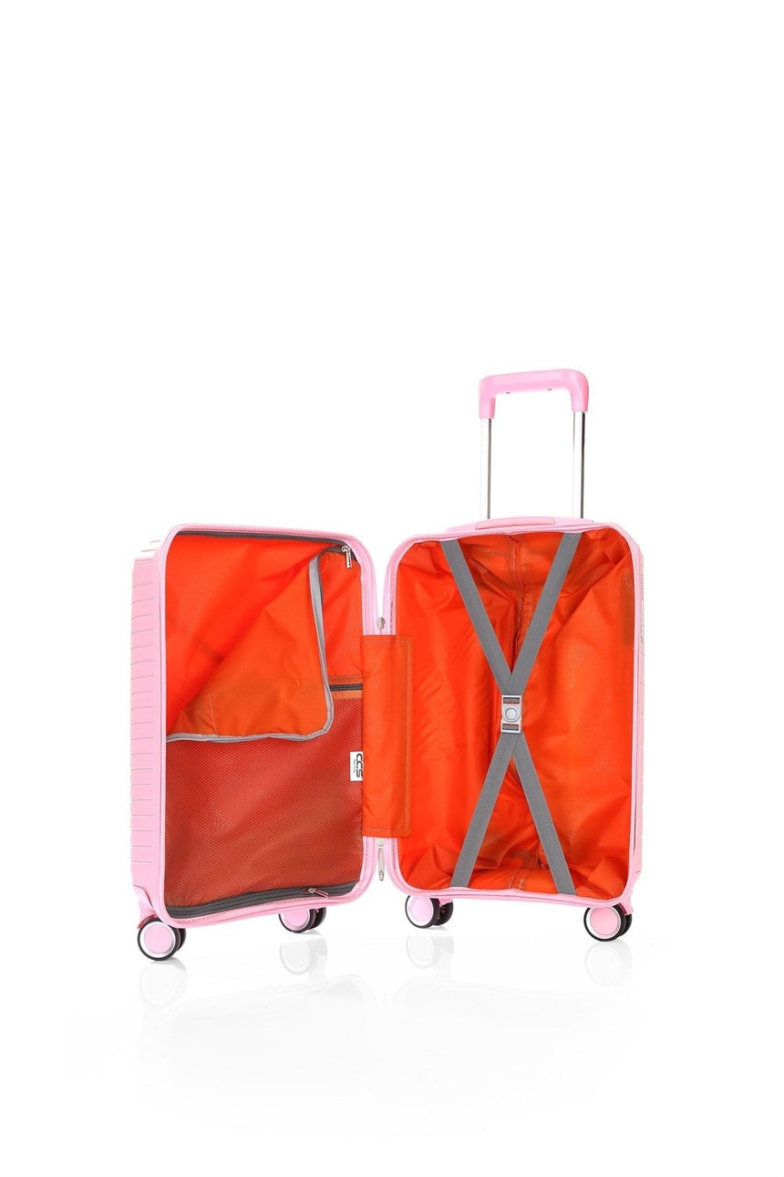 ÇÇS Diagonal Çizgili 55 cm Kabin Boy Valiz Pembe