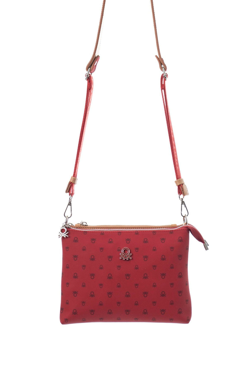 Benetton Mini Logo Baskılı Çapraz Askılı Kadın Çantası Kırmızı - Açık Camel