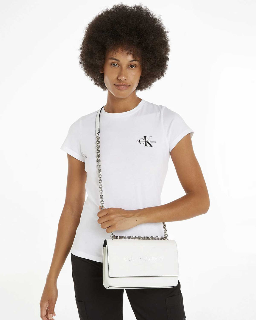 Calvin Klein Sculpted Flap Omuz Çantası White/Silver Logo