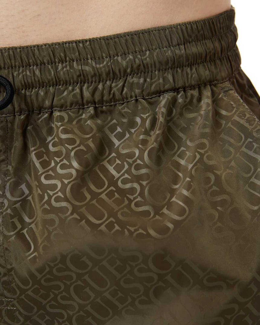 Guess Swimtrunk Bottoms Deniz Şortu Green Embossed Logo