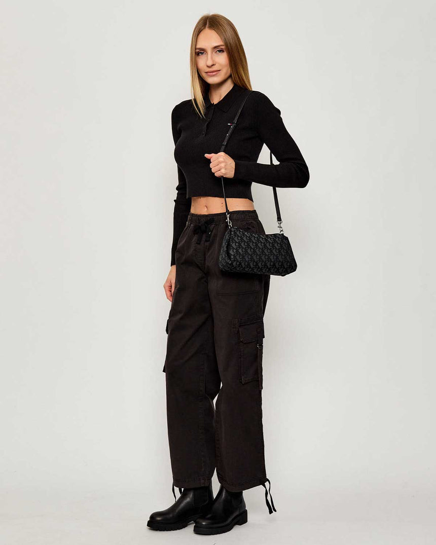 Calvin Klein Monogram Desenli Drop SM Kadın Çapraz Askılı Çanta Black