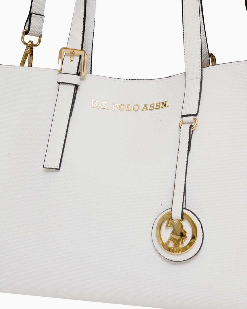 Us Polo Assn Logo Detaylı Aksesuarlı El Çantası Beyaz