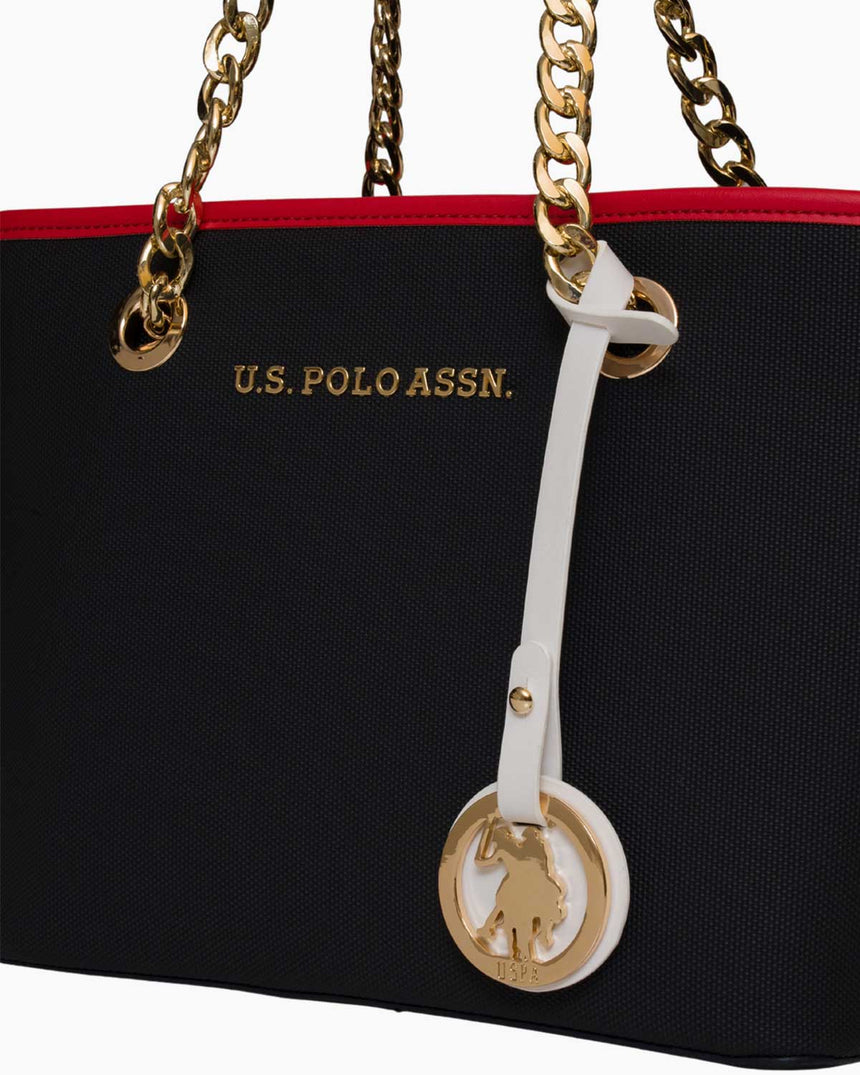Us Polo Assn Zincir Detaylı Omuz Çantası Lacivert - Kırmızı - Beyaz