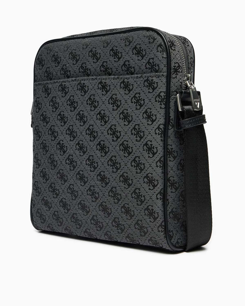 Guess Milano Compact Monogram Baskılı Çapraz Askılı Çanta Coal Black