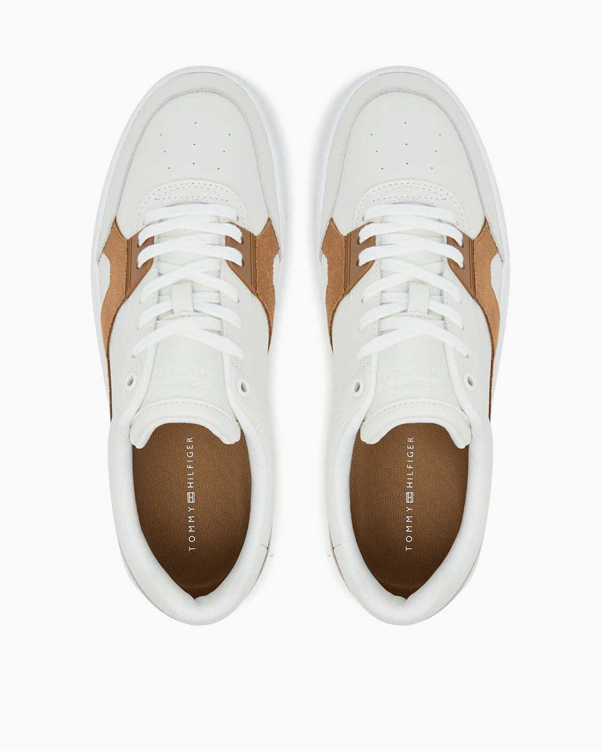 Tommy Hilfiger Kort Sanatsal Deri Erkek Sneaker Ecru/Hickory