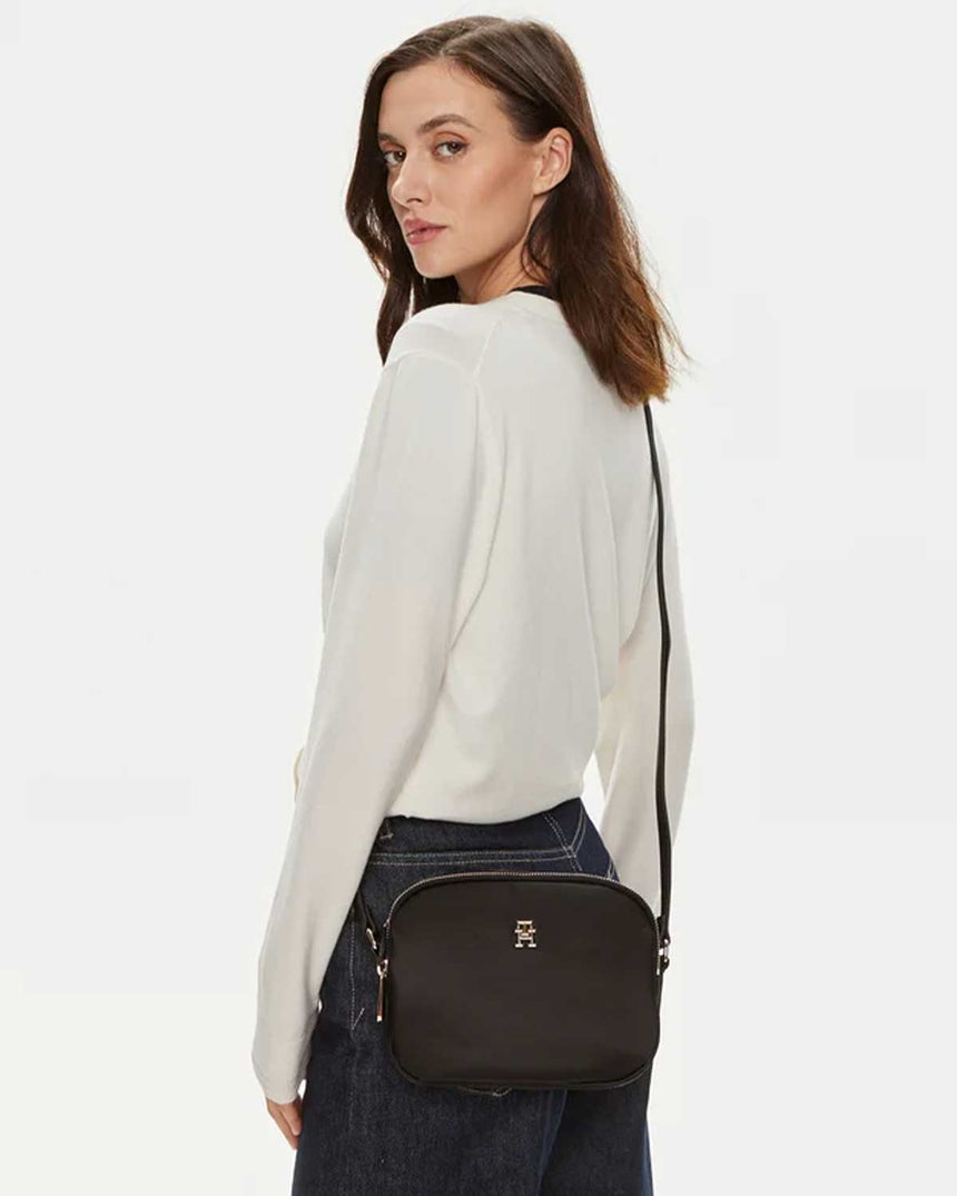 Tommy Hilfiger Poppy Çift Fermuarlı Çapraz Askılı Çanta Black