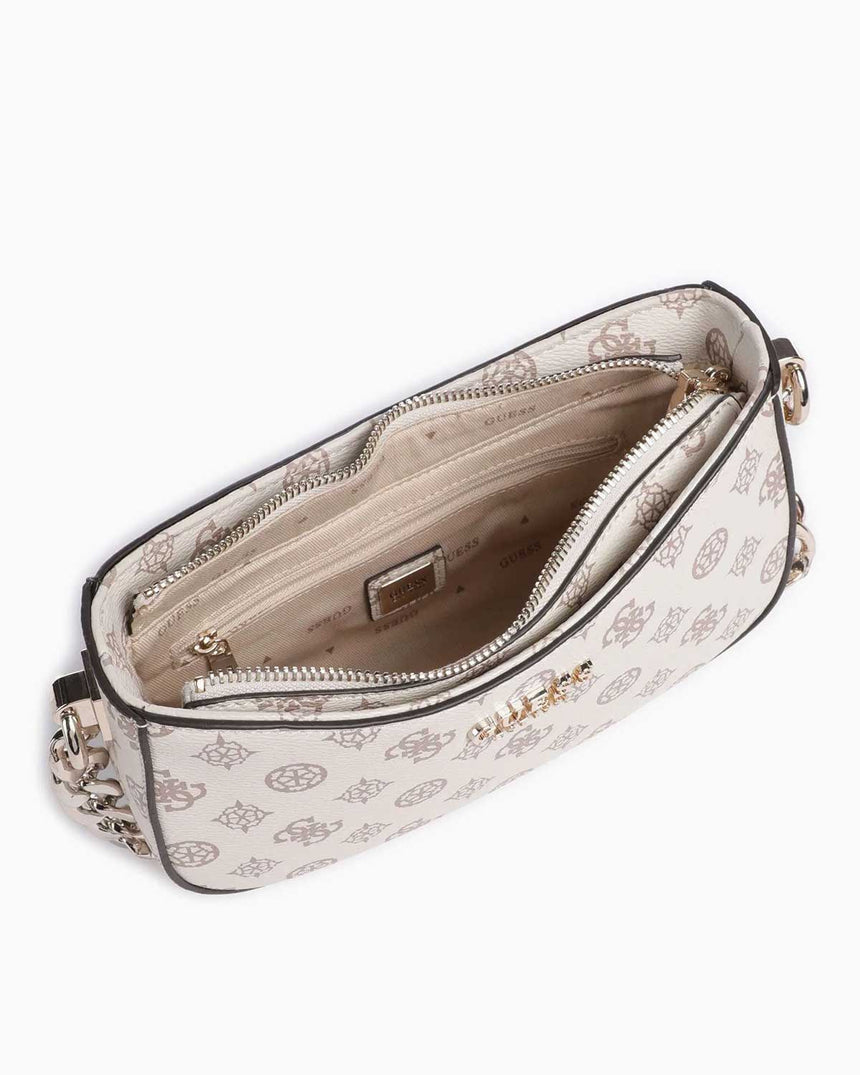 Guess Evelune Top Zip Shoulder Bag El Çantası Cream Logo