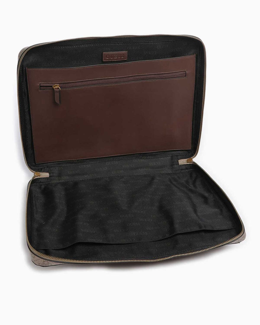 Guess Monogram Baskılı Evrak Çantası Beige / Brown