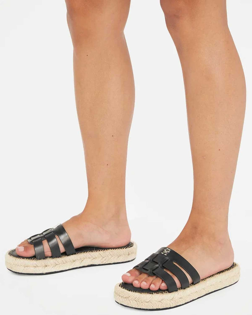 Tommy Hilfiger Authentic Flat Leather Espadrille Kadın Sandalet Black