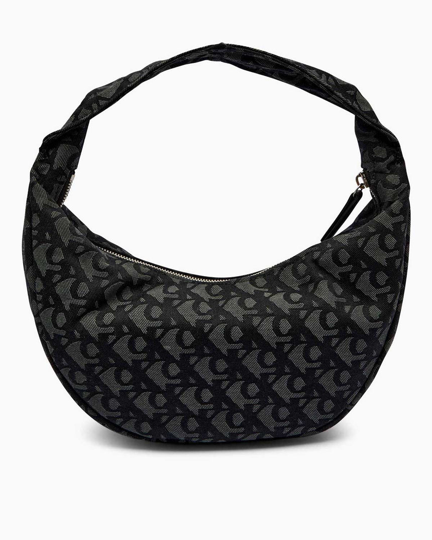 Calvin Klein Monogram Desenli Sıkıştırılmış Kadın Omuz Çantası Black