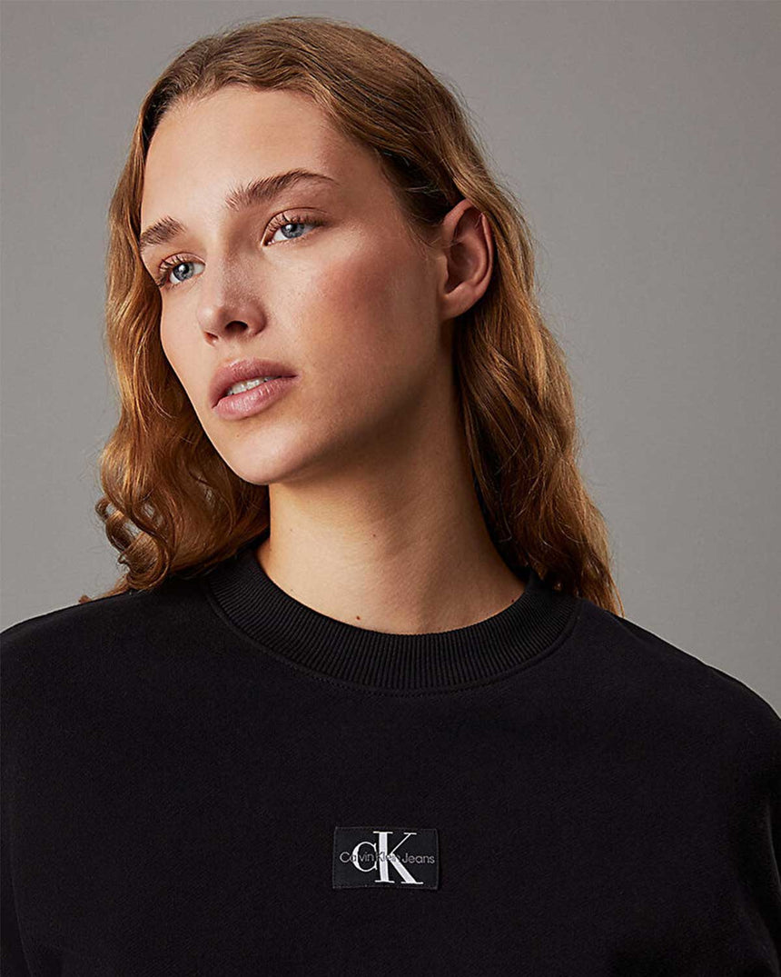 Calvin Klein Woven Label Crew Sweatshirts CK Black