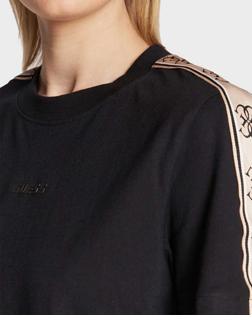 Guess Logo Şeritli Bisiktlet Yaka Tshirt Jet Black