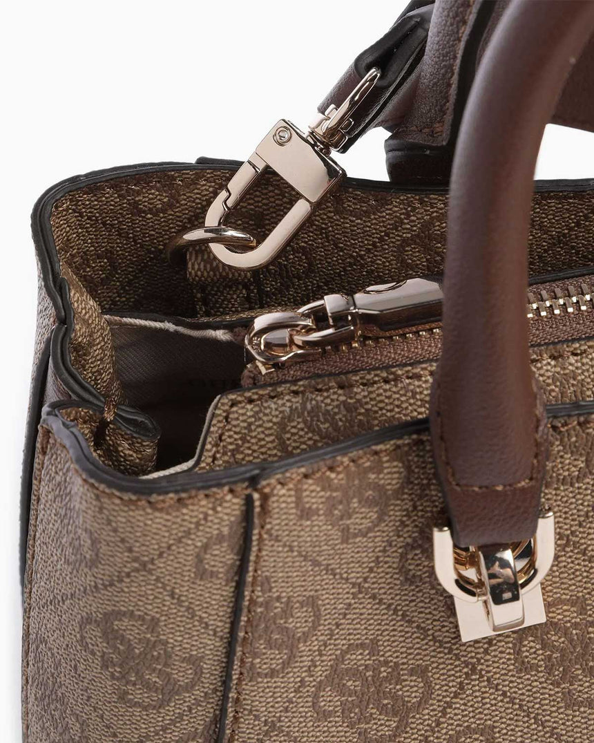 Guess Noreen Satchel Monogram El Çantası Latte Logo / Brown