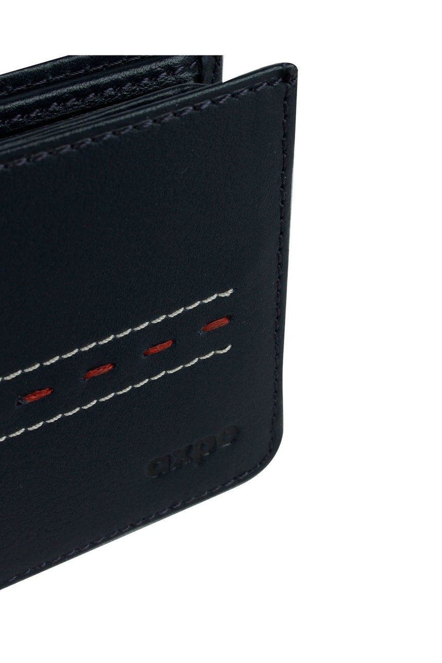 Axpe Dikiş Detaylı Deri Erkek Cüzdanı Lacivert