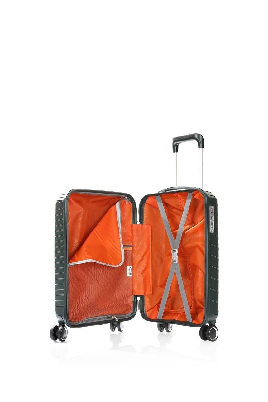 ÇÇS Diagonal Çizgili 55 cm Kabin Boy Valiz Koyu Yeşil