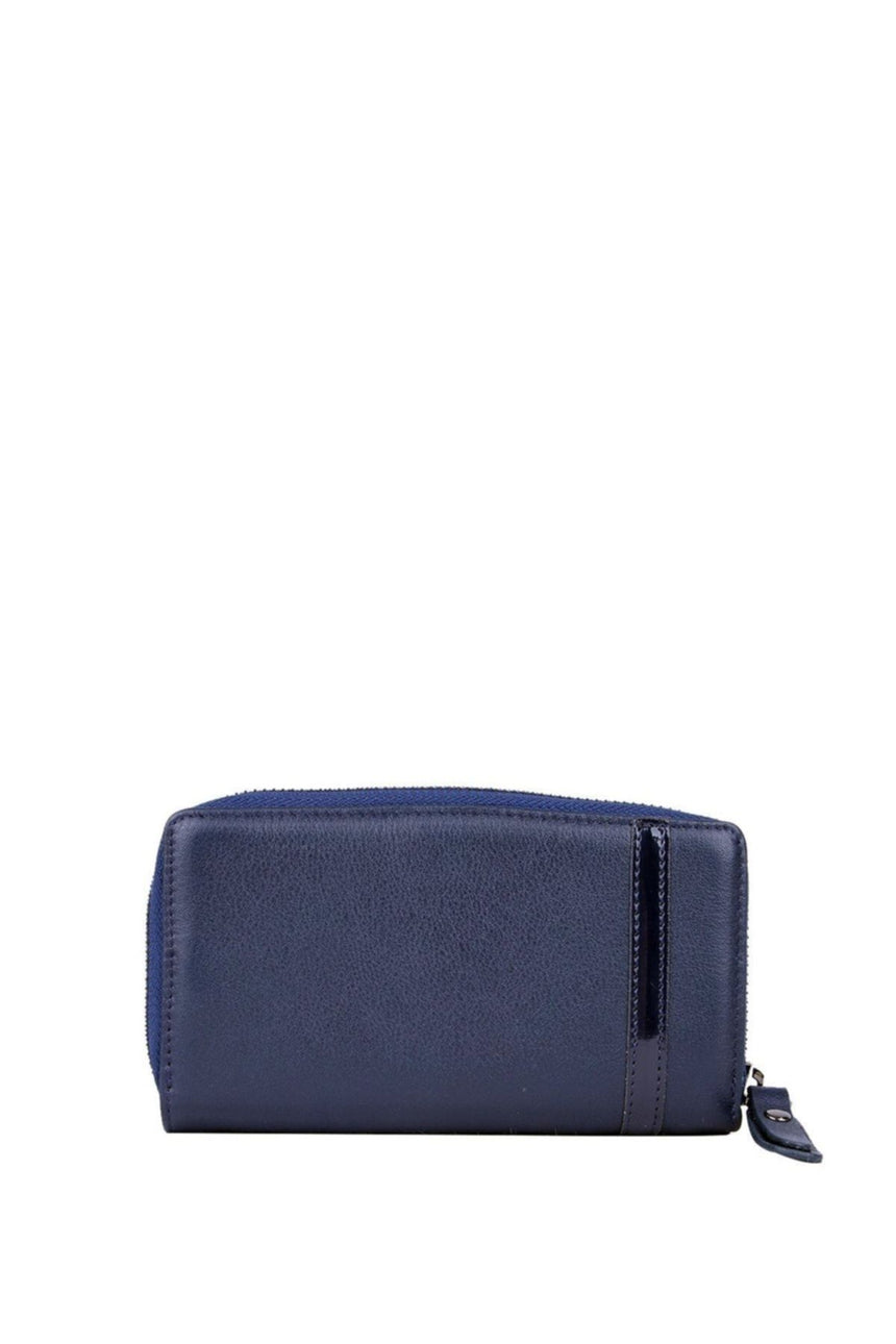 Grande 2 Küçük - 1 Büyük Şeffaf Bölmeli Kadın El Portföyü Lacivert - Kırmızı