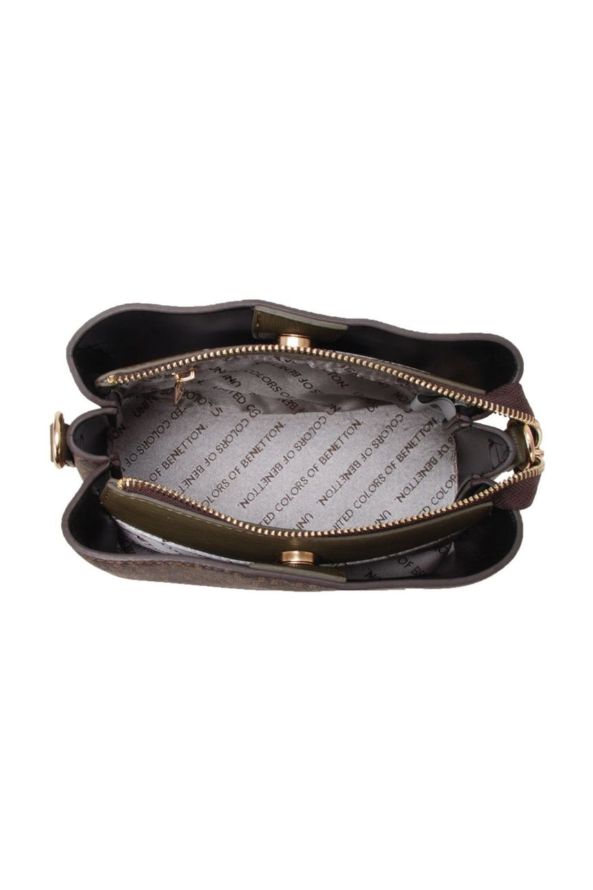 Benetton Çıt Çıtlı Monogram Çapraz Askılı Kadın Çantası Kahve- Haki