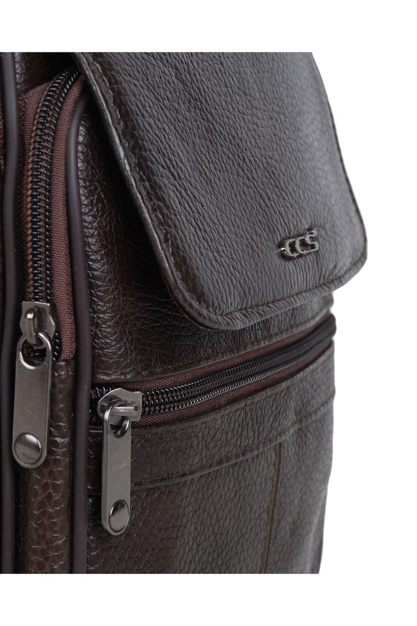 ÇÇS 5 Bölmeli Çapraz Askılı Erkek Çantası Dark Brown