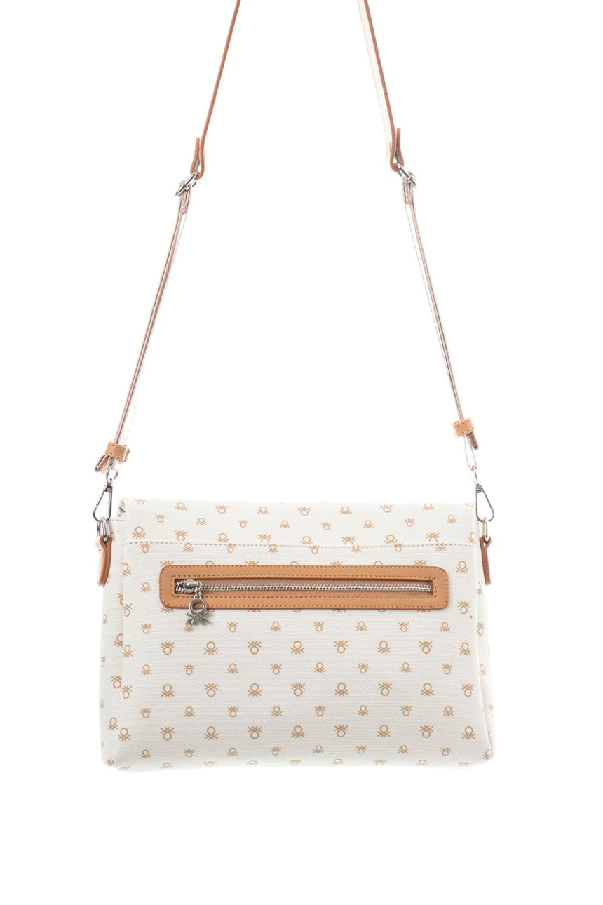 Benetton Kapaklı,Mini Logolu Çapraz Askılı Kadın Çantası Bej - Açık Camel