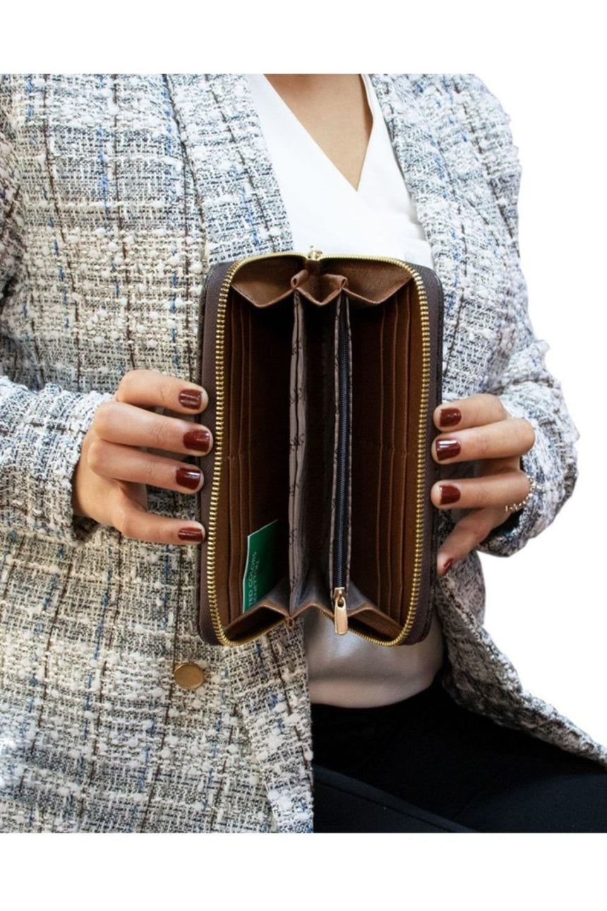 Benetton Logo Baskılı Large Kadın Cüzdanı Kahve - Taba