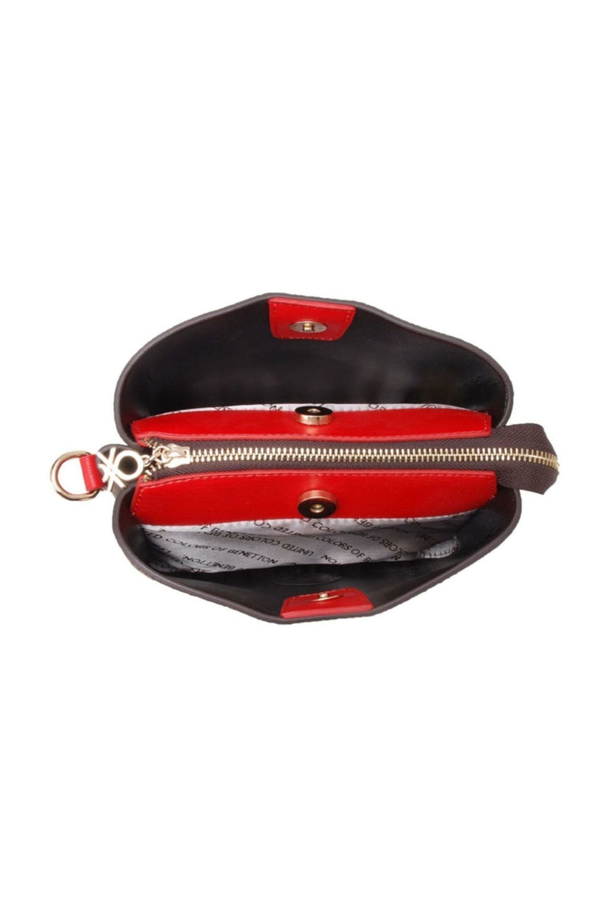 Benetton Çıt Çıtlı Monogram Çapraz Askılı Kadın Çantası Kahve - Kırmızı