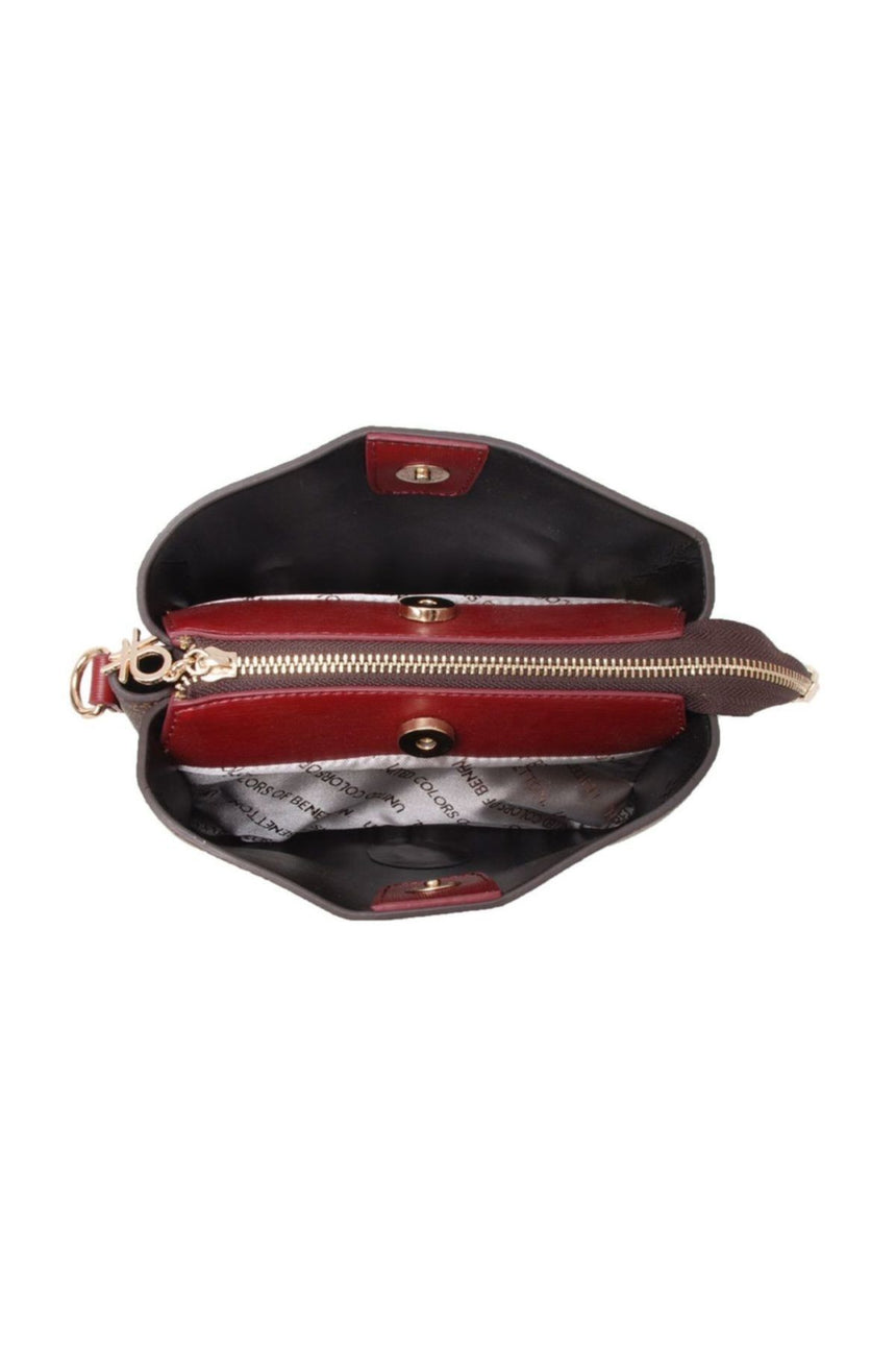 Benetton Çıt Çıtlı Monogram Çapraz Askılı Kadın Çantası Kahve - Bordo