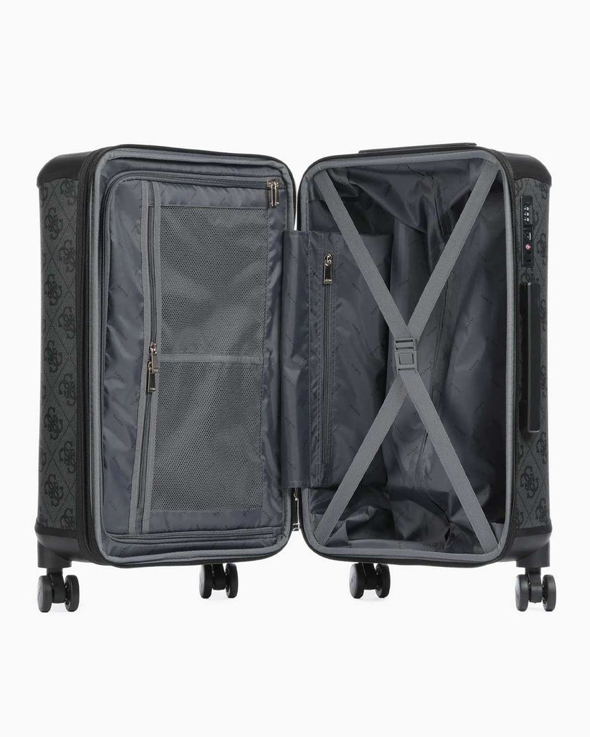 Guess Berta 22 In 8-Wheeler Monogram Desenli Orta Boy Valiz Coal Logo