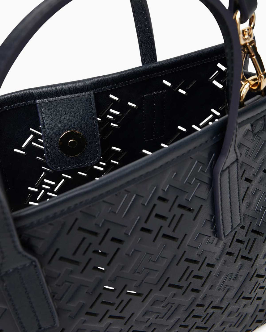 Tommy Hilfiger Monologo Desenli Şehirli Kadın Tote Çanta Space Blue