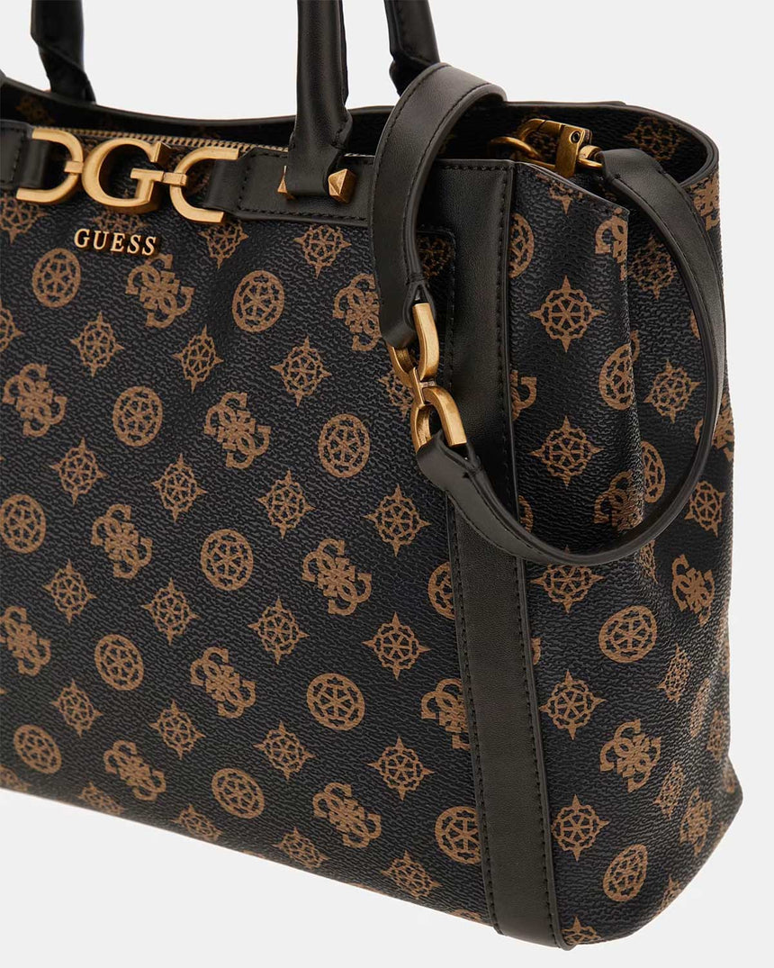 Guess Monogram Desenli El Çantası Mocha Logo