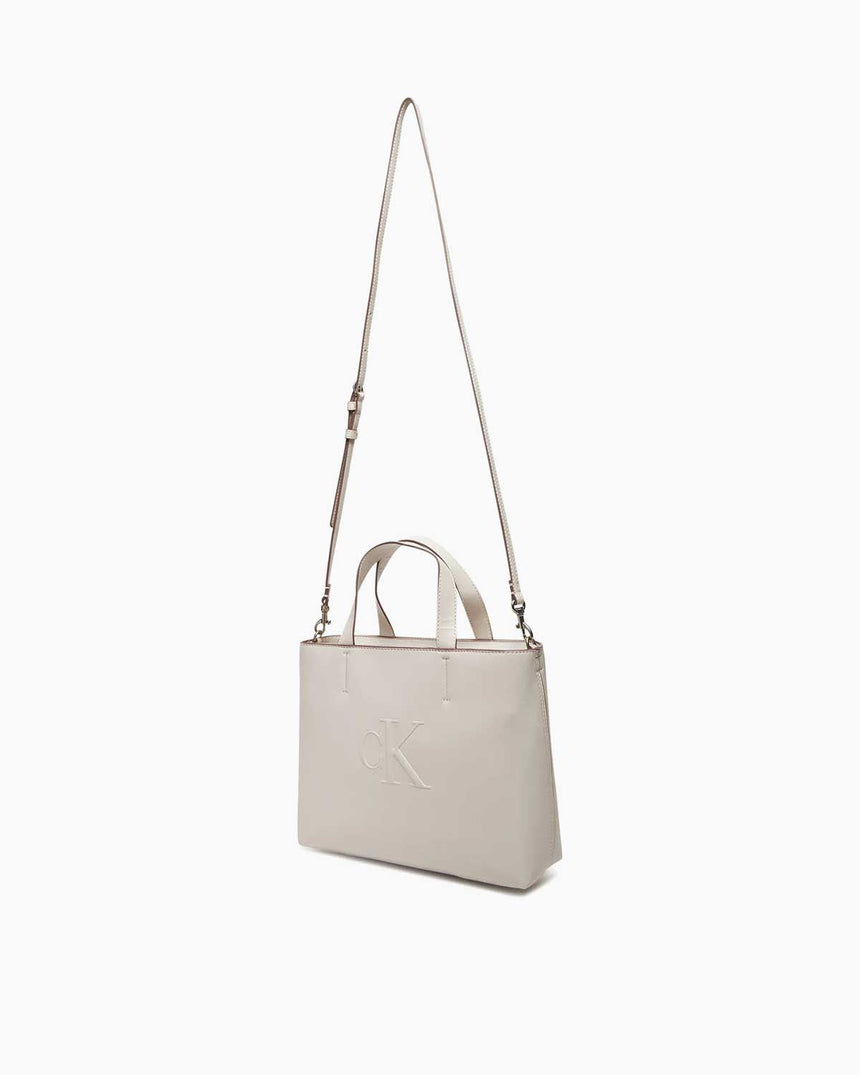 Calvin Klein Kabartmalı Mini Tote Kadın El Çantası Lily White