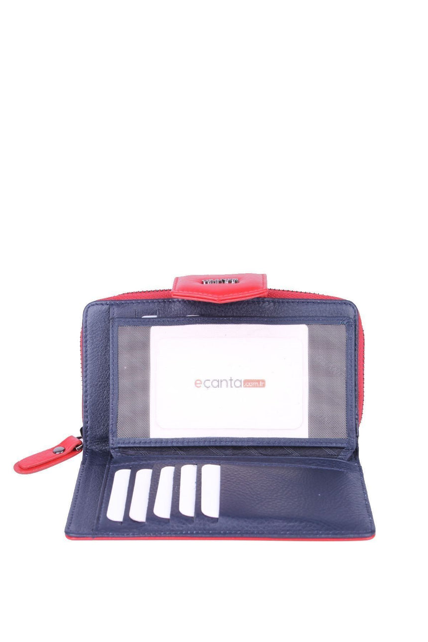 Grande 2 Küçük - 1 Büyük Şeffaf Bölmeli Kadın El Portföyü Kırmızı - Lacivert