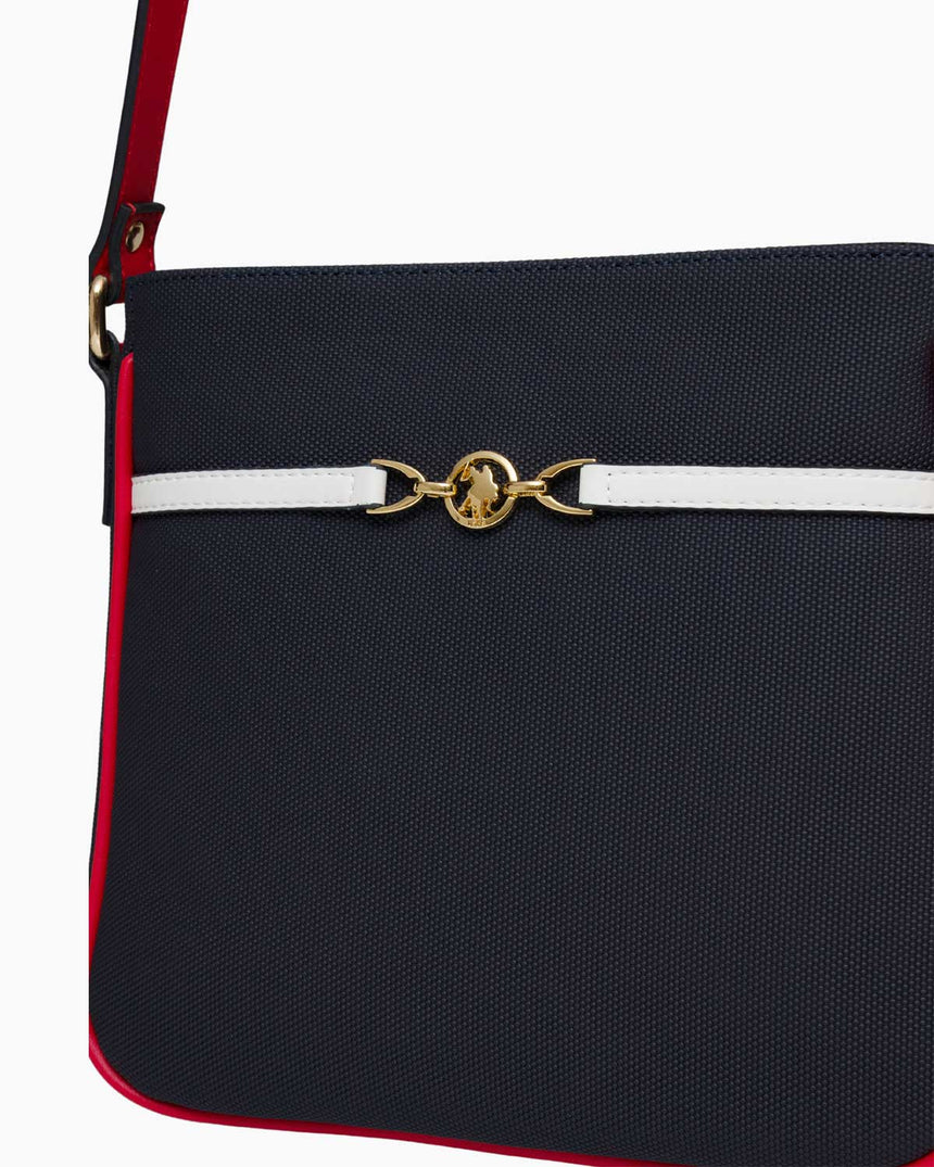 Us Polo Assn Gold Logo Detaylı Ayarlanabilir Çapraz Askılı Çanta Lacivert - Kırmızı - Beyaz