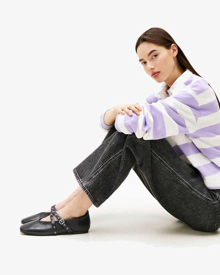Tommy Hilfiger Baisley Deri MaryJane Kadın Balerin Ayakkabı Black