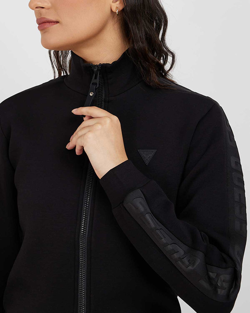 Guess New Allie Logo Şeritli Fermuarlı Sweatshirt Jet Black A996