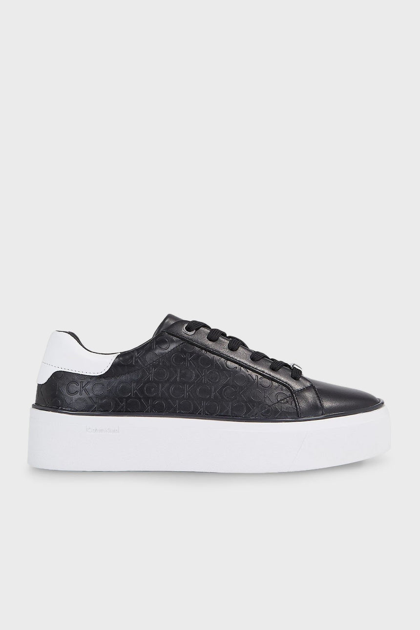 Calvin Klein Deri Platform Lace Up Sneakers Black/White