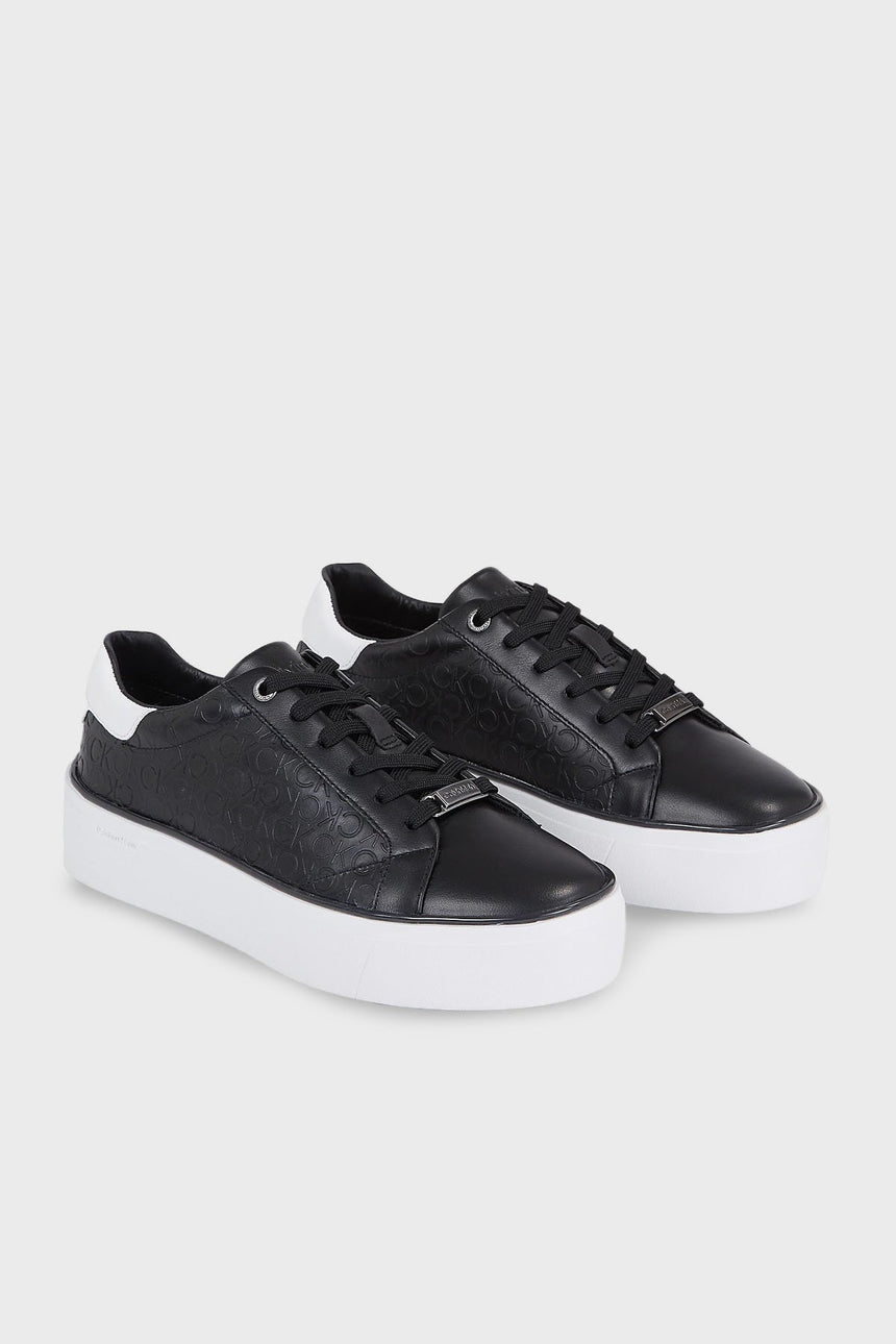 Calvin Klein Deri Platform Lace Up Sneakers Black/White