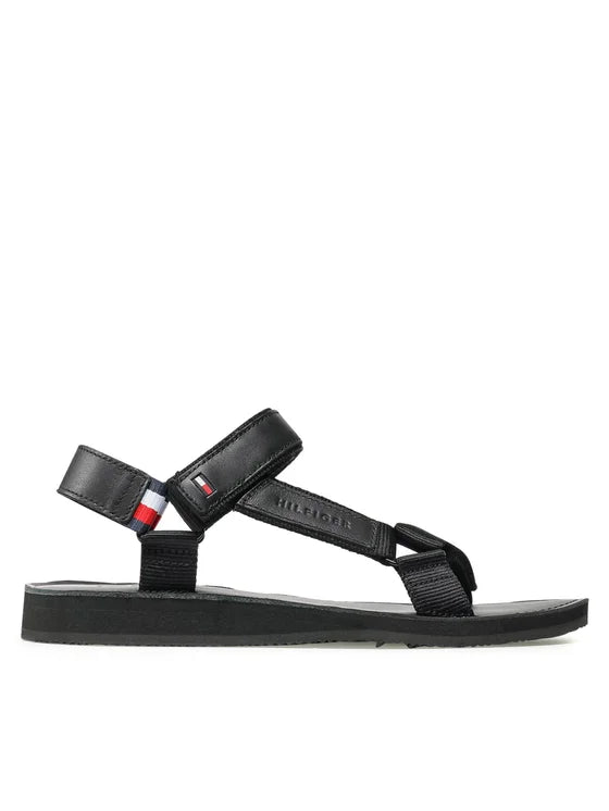 Tommy Hilfiger Erkek Th Strappy Corporate Sandal - Sandalet Black