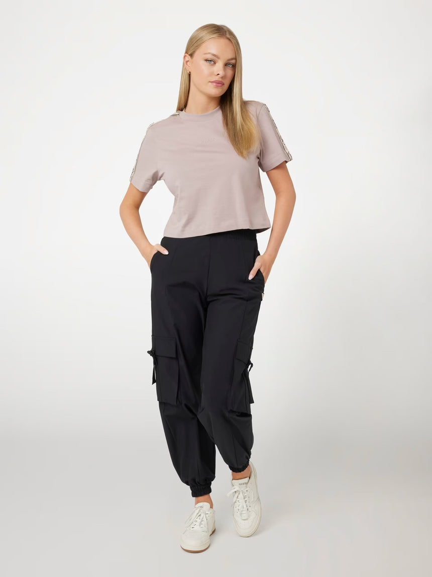 Guess Logo Şeritli Bisiktlet Yaka Tshirt Sandy Peach