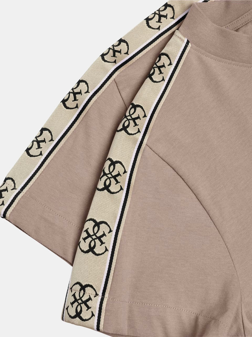 Guess Logo Şeritli Bisiktlet Yaka Tshirt Sandy Peach