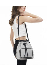 Benetton Nano Sport Büzgülü Kadın Omuz Çantası Açık Gri - Siyah