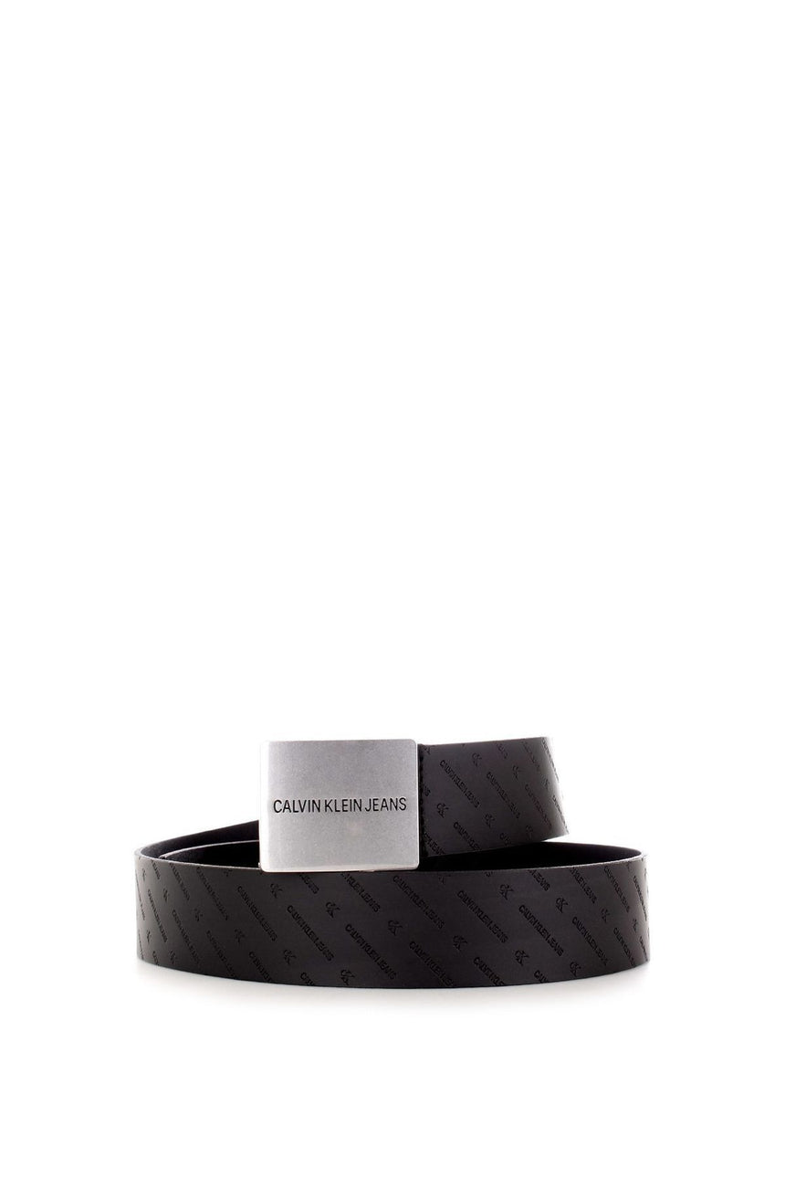 Calvin Klein 100 cm / 40 Inch Uniform Plaque Lth Erkek Kemer BLACK W/ DIAGONAL MONO PRINT