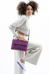 Benetton Kapaklı,Mini Logolu Çapraz Askılı Kadın Çantası Mürdüm - Lacivert