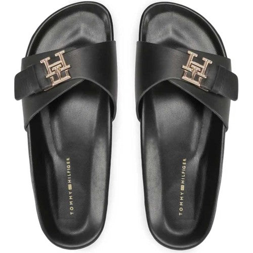 Tommy Hilfiger Mule Leather Kadın Sandalet Siyah