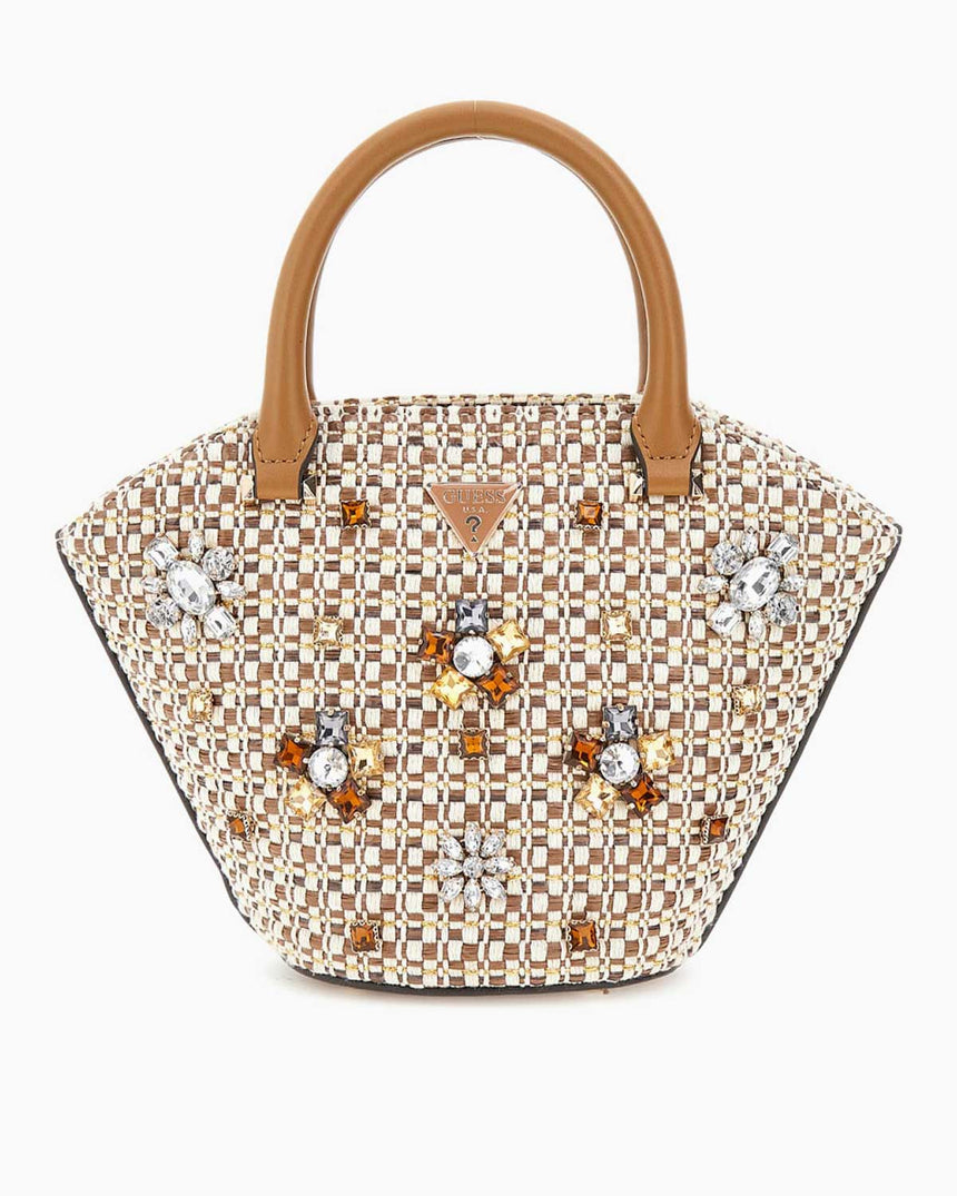 Guess Beauvoir Kapaklı Mini Tote El Çantası Cognac Multi