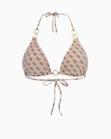 Guess Triangle Bağlamalı Bikini Üstü 4G Rustic Beige Aop