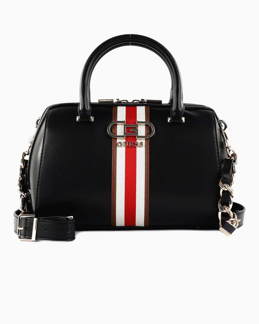 Guess Nelka Box Satchel Şerit Detaylı El Çantası Black