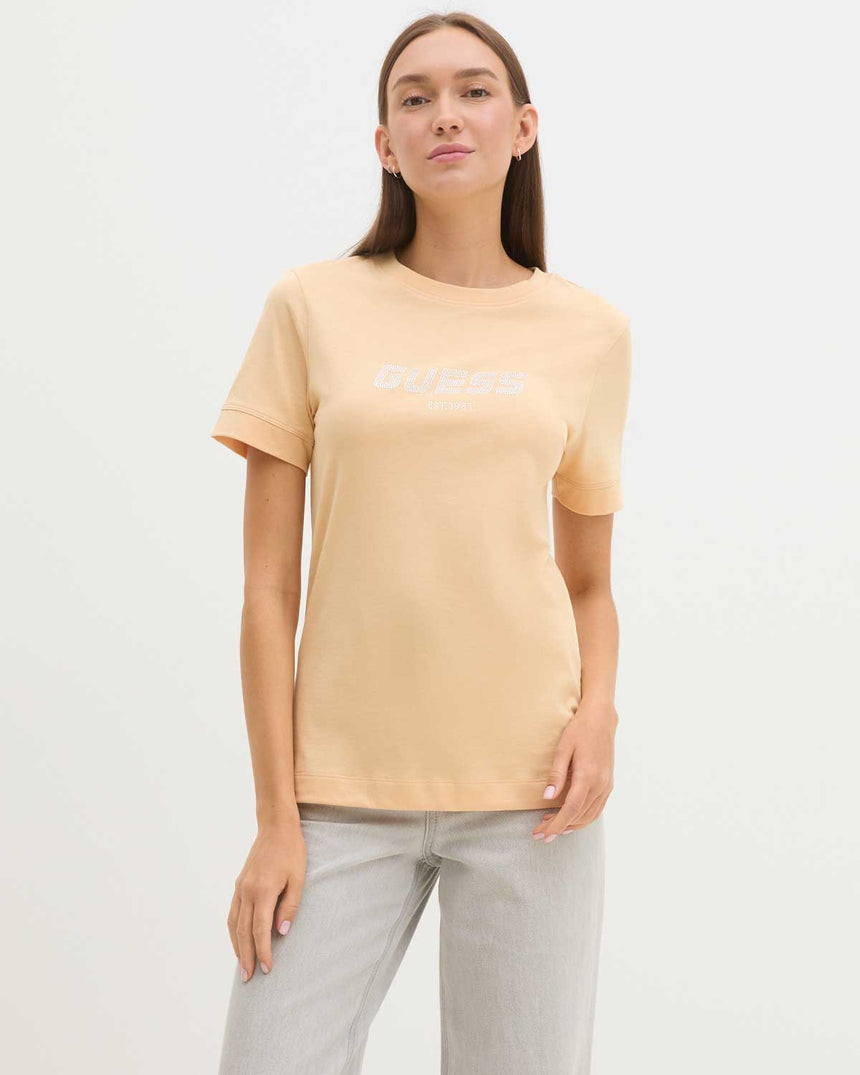Guess Eleanora Logo Baskılı Tshirt Sandy Peach